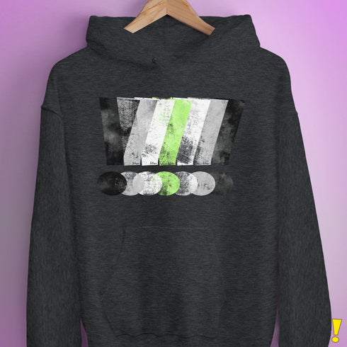 Agender Pride Grunge Exclamation Points Hoodie - Dark Grey Heather